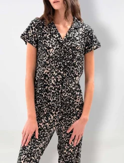 Sale Animal Print Leopard Loose Pajama Set Women Pajamas
