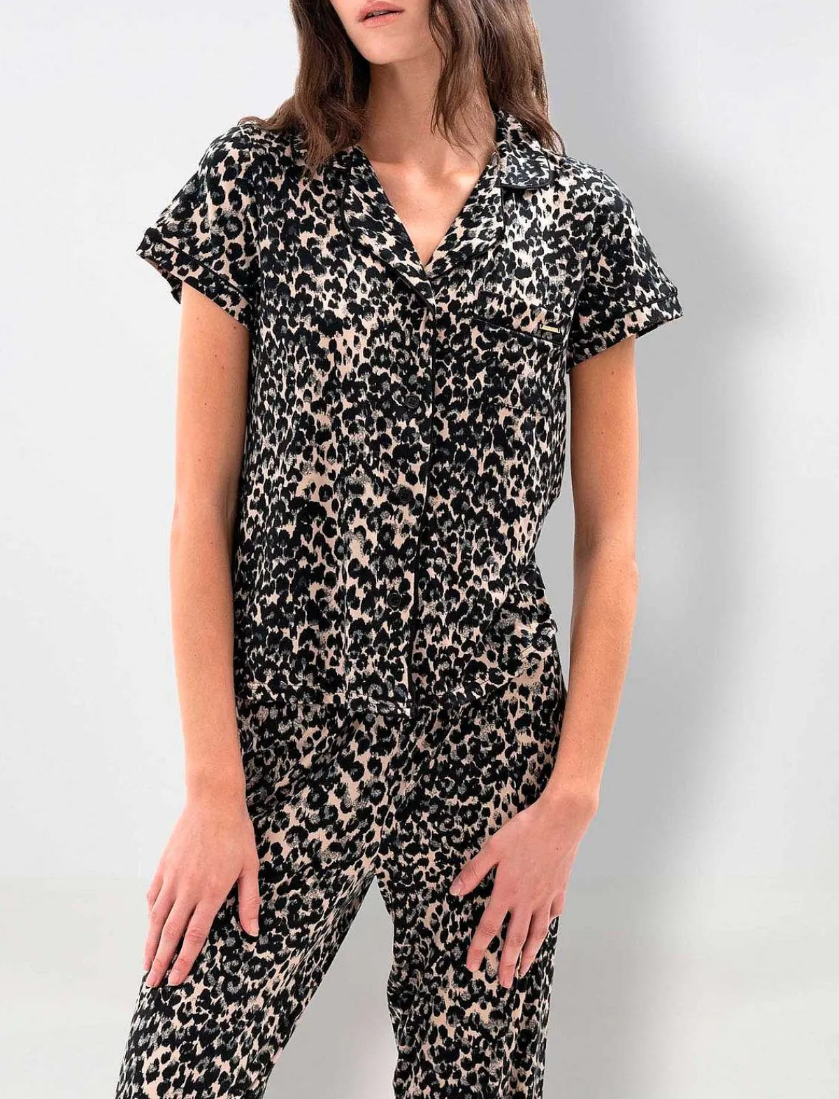 Sale Animal Print Leopard Loose Pajama Set Women Pajamas