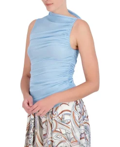 Cheap Asymmetric Fruncted Blouse Women Tops