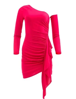 Outlet Asymmetric Fruncted Cut Dress With Wheel Women Night