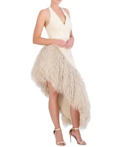 New Asymmetric High And Low Feather Dress Women Night