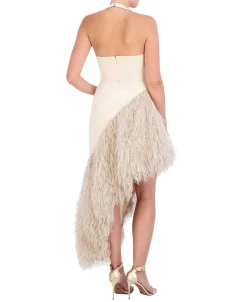 New Asymmetric High And Low Feather Dress Women Night