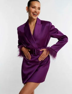 Clearance Blossom Blazer Dress With Belt And Plumas Women Cocktail