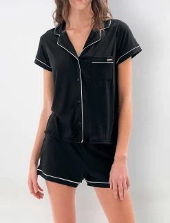 Best Contrast Ribbon Pajama Set Women Pajamas
