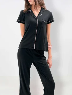 Best Sale Contrast Ribe Large Pajama Set Women Pajamas