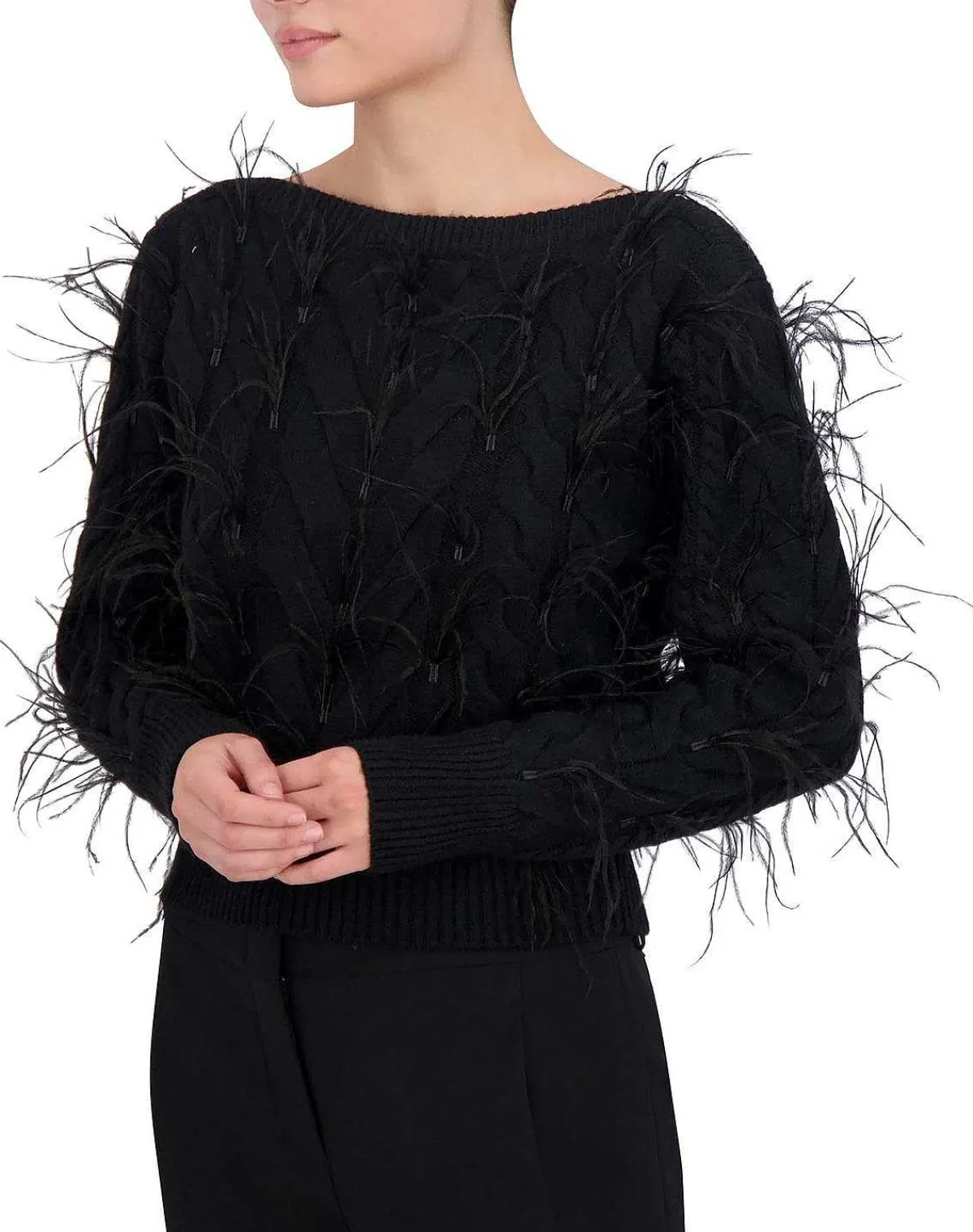 Fashion Crop Asymmetric Sweater Pullover With Plumas Women Sweaters
