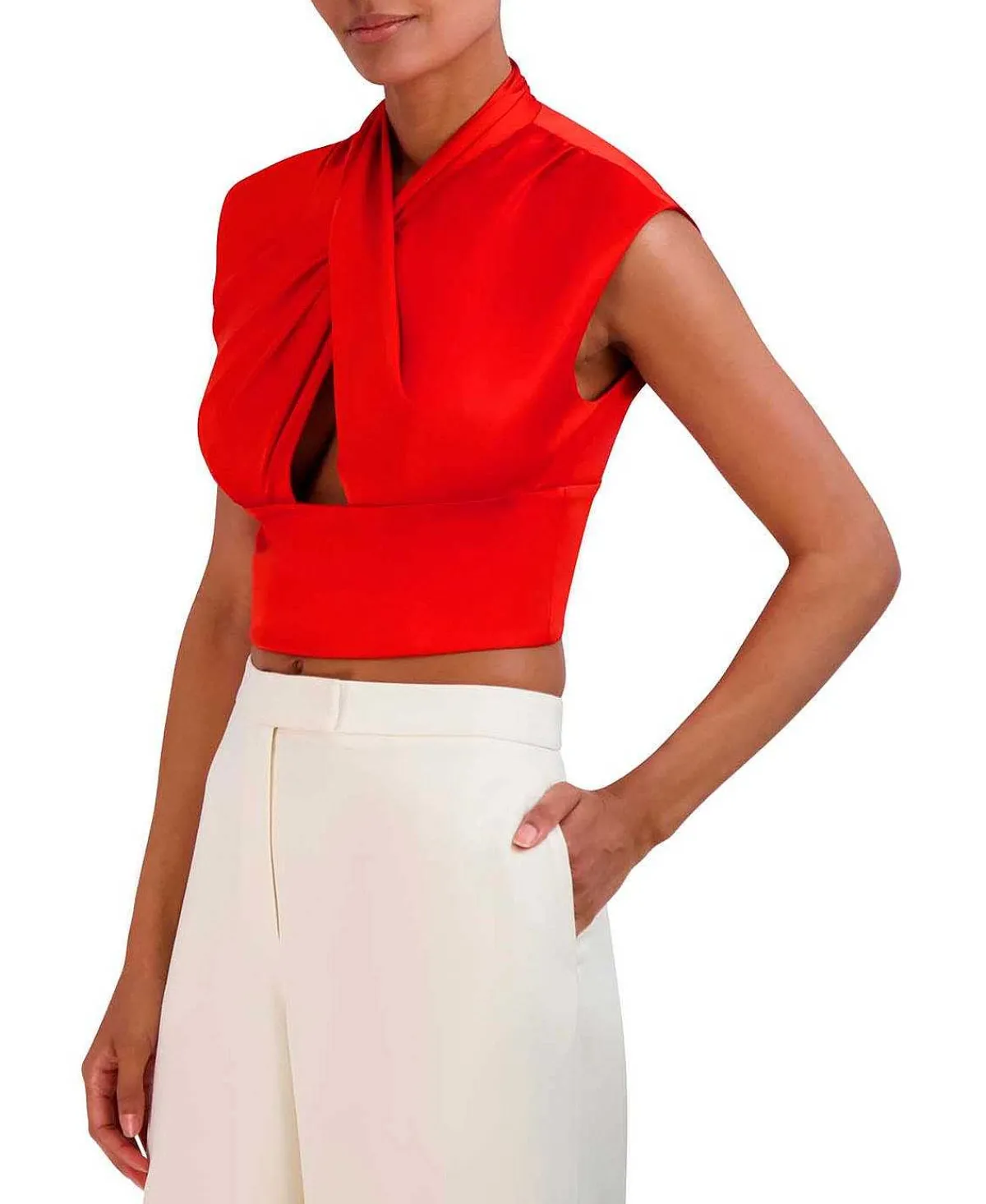 Best Sale Crop Blouse Halter Effect Drapeed Cutout Women Tops