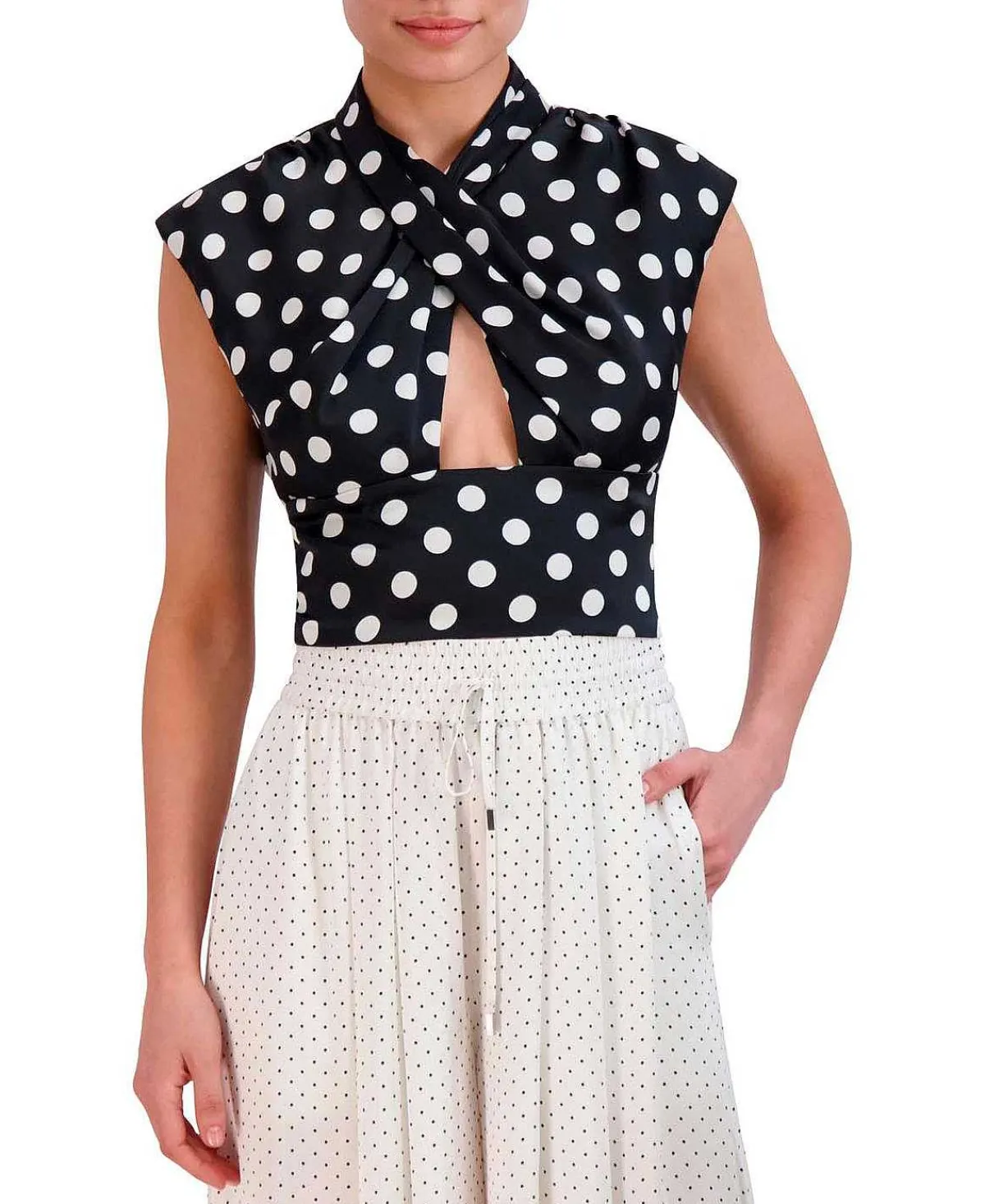 Best Sale Crop Blouse Halter Effect Drapeed Cutout Lunares Women Tops