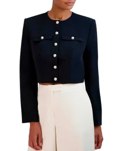 Fashion Crop Crepe Straight Chaqueta Women Outerwear