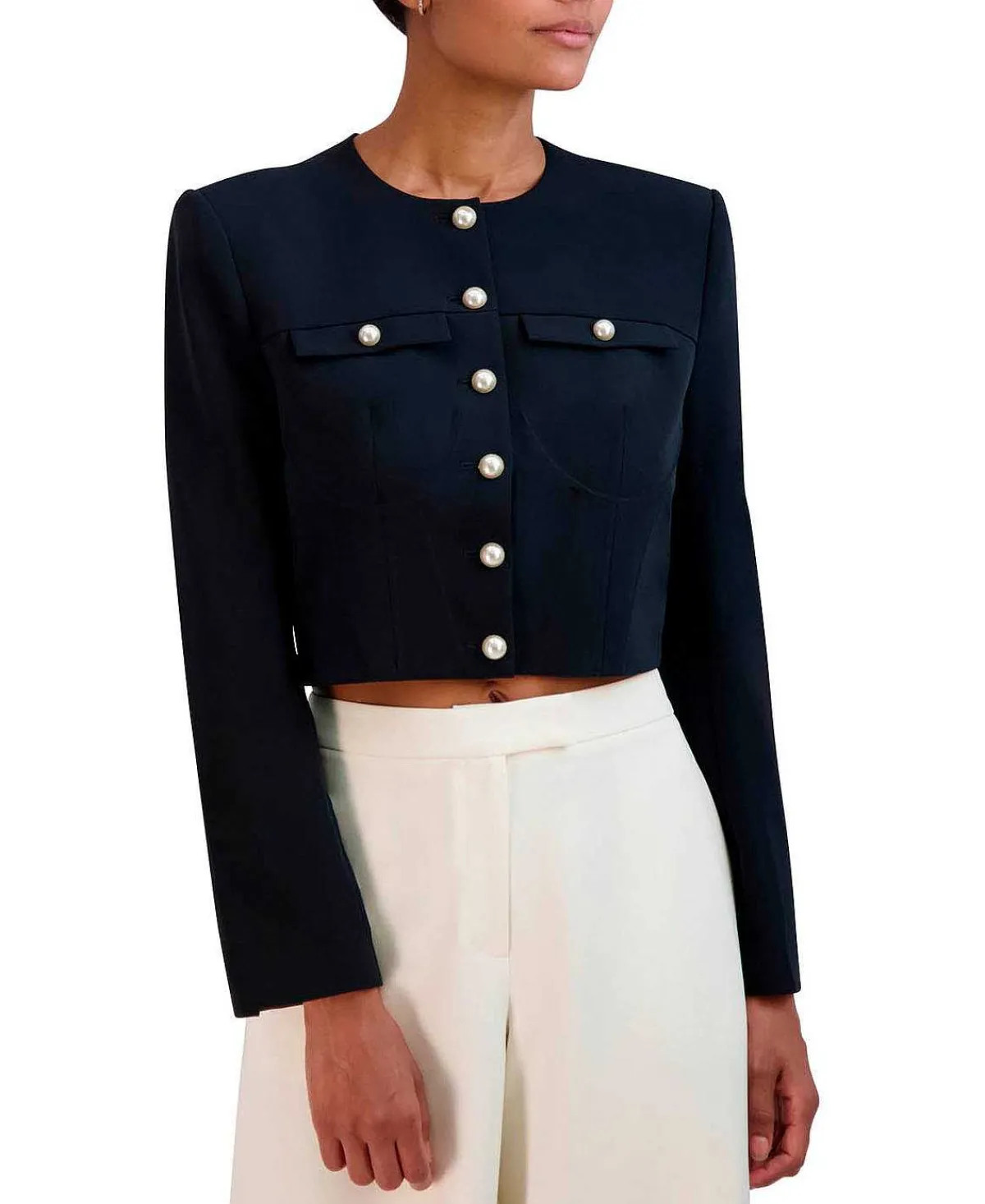 Fashion Crop Crepe Straight Chaqueta Women Outerwear