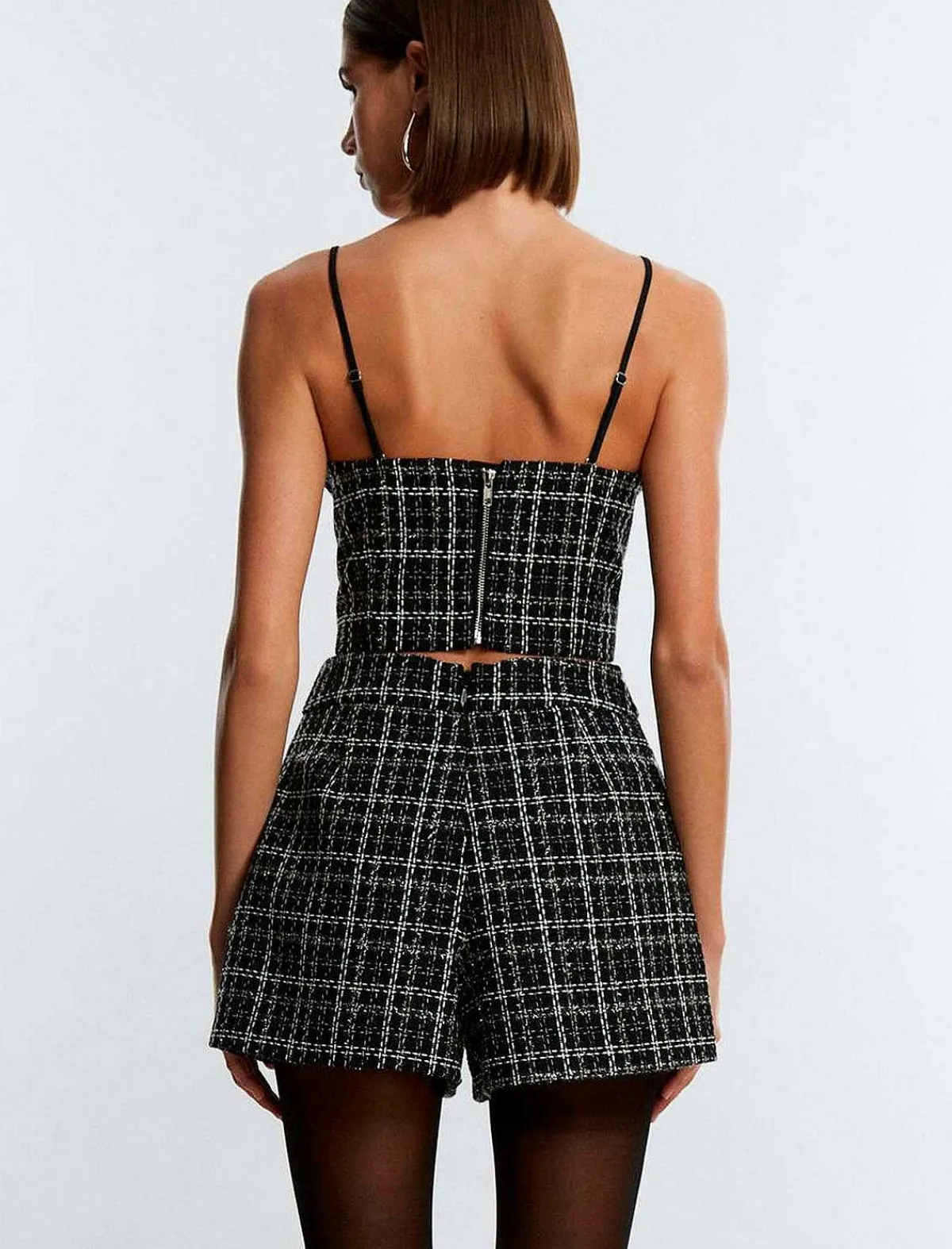 Store Crop Top Bustier Tweed With Cuadros Women Tops