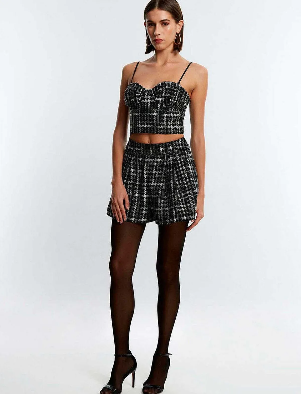 Store Crop Top Bustier Tweed With Cuadros Women Tops