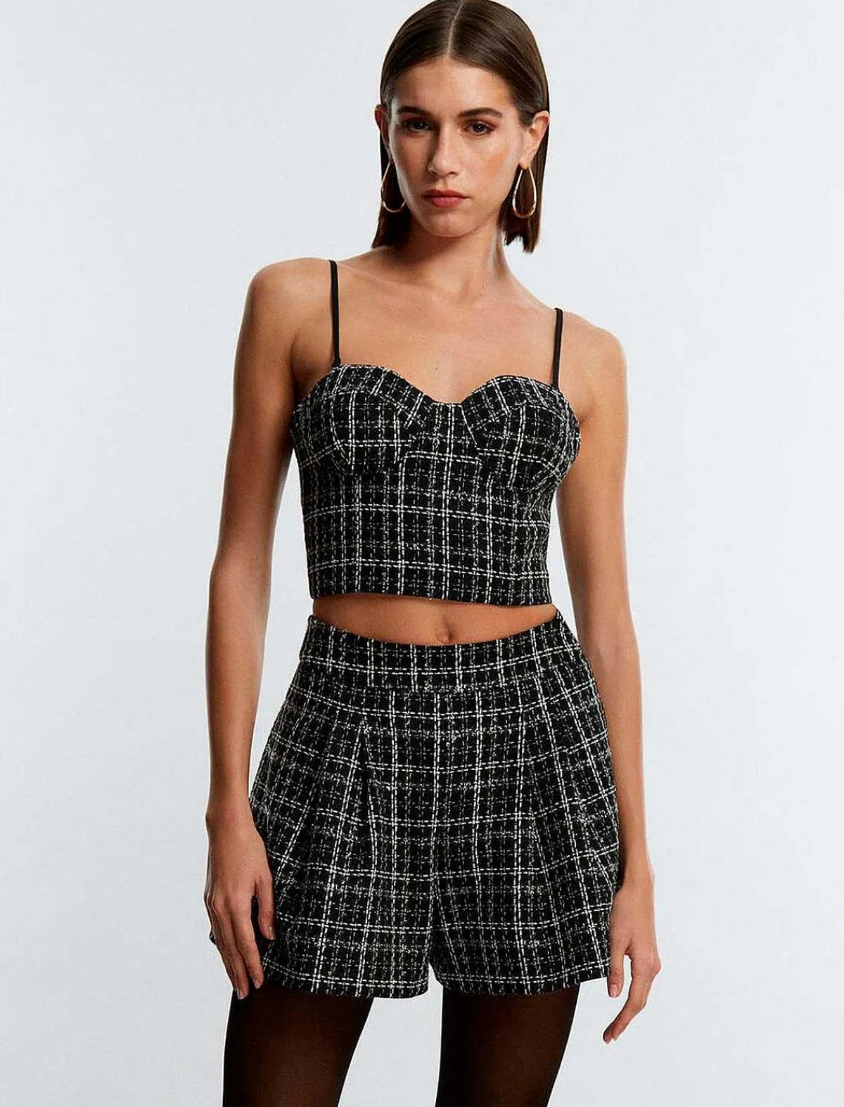 Store Crop Top Bustier Tweed With Cuadros Women Tops