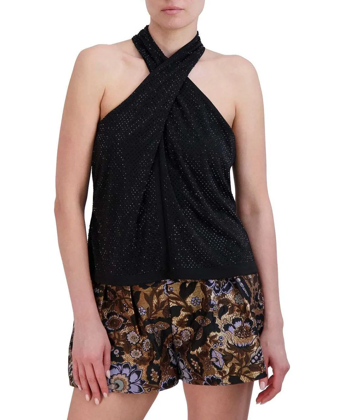 Cheap Crossed Halter Blouse With Pedreria Women Tops