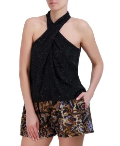 Cheap Crossed Halter Blouse With Pedreria Women Tops