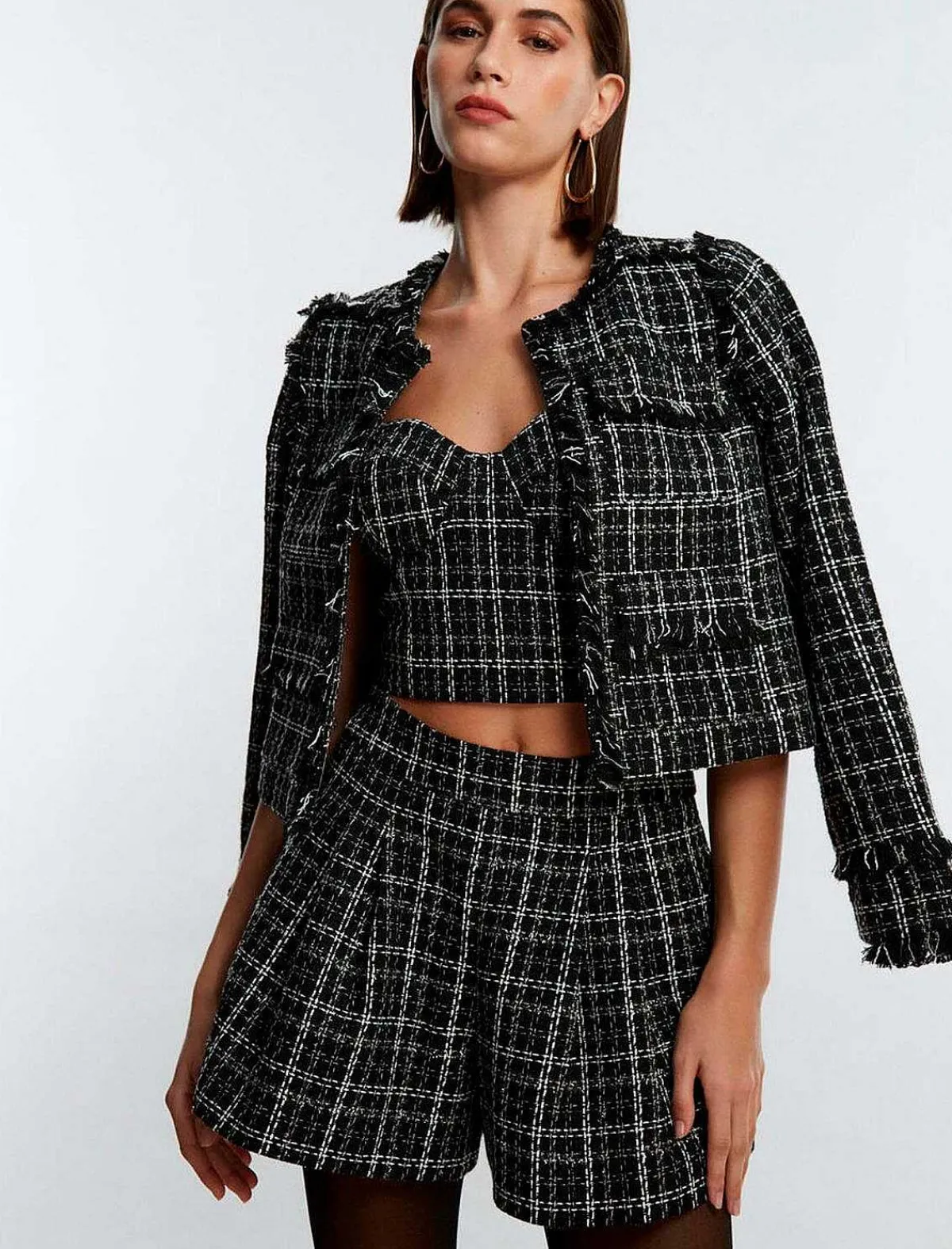 Hot Cuadros Tweed Jacket Women Outerwear