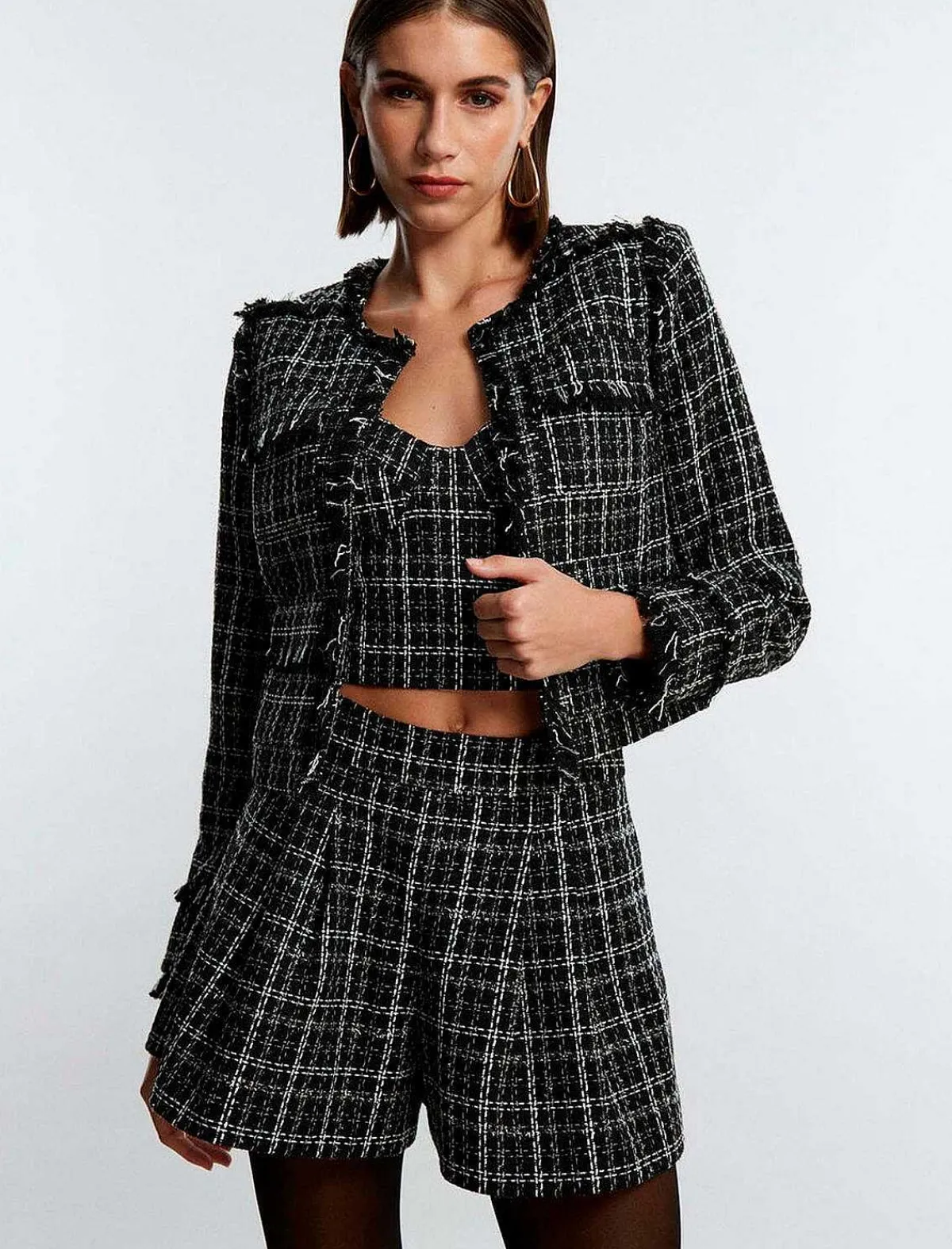 Hot Cuadros Tweed Jacket Women Outerwear
