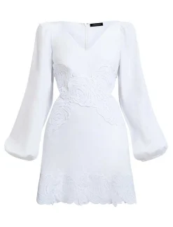 Sale Cutout Large Sleeve Short Dress With Encaje Women Cocktail