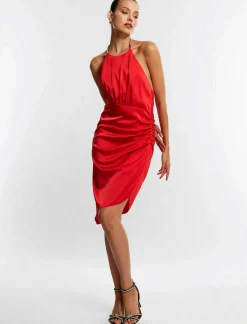 Hot Escote Pedreria Fruncted Cut Dress Women Cocktail