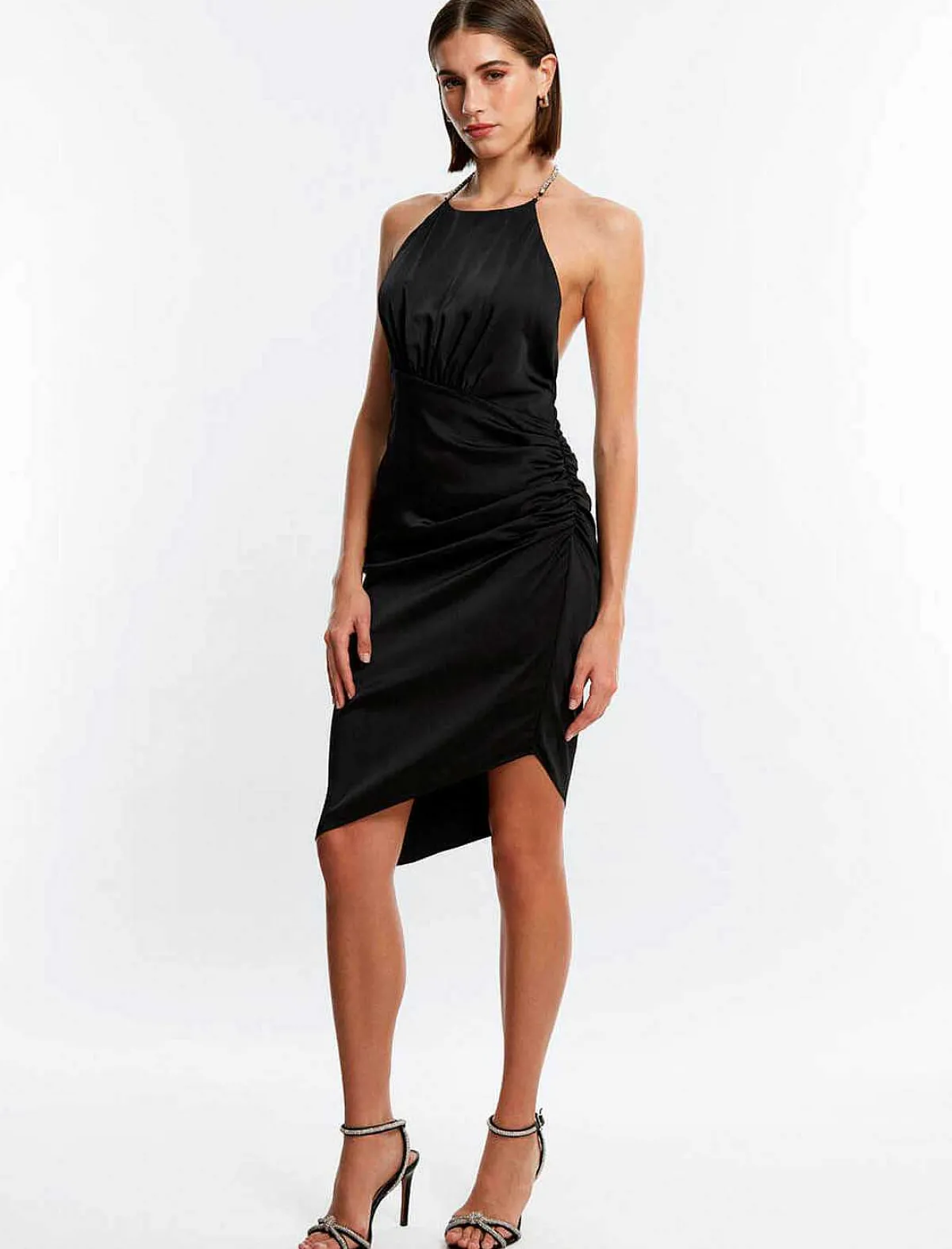 Outlet Escote Pedreria Fruncted Cut Dress Women Cocktail