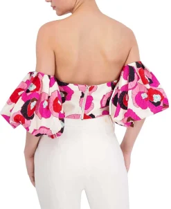 Hot Floral Abull Sleeve Crop Top Women Tops