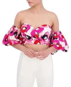 Hot Floral Abull Sleeve Crop Top Women Tops
