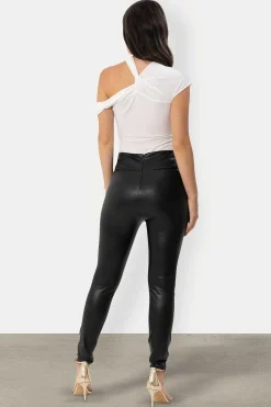 Discount High Waist Leggings Paneles Piel Syntetica Women Leggings