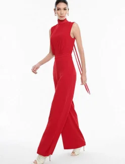 Fashion Jumpsuit Cuello Alto Pierna Ancha Con Lazo Women Jumpsuits Rompers