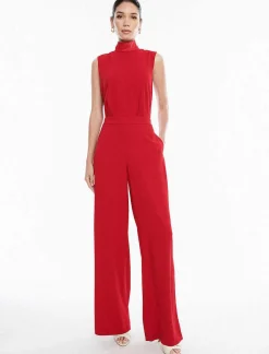 Fashion Jumpsuit Cuello Alto Pierna Ancha Con Lazo Women Jumpsuits Rompers