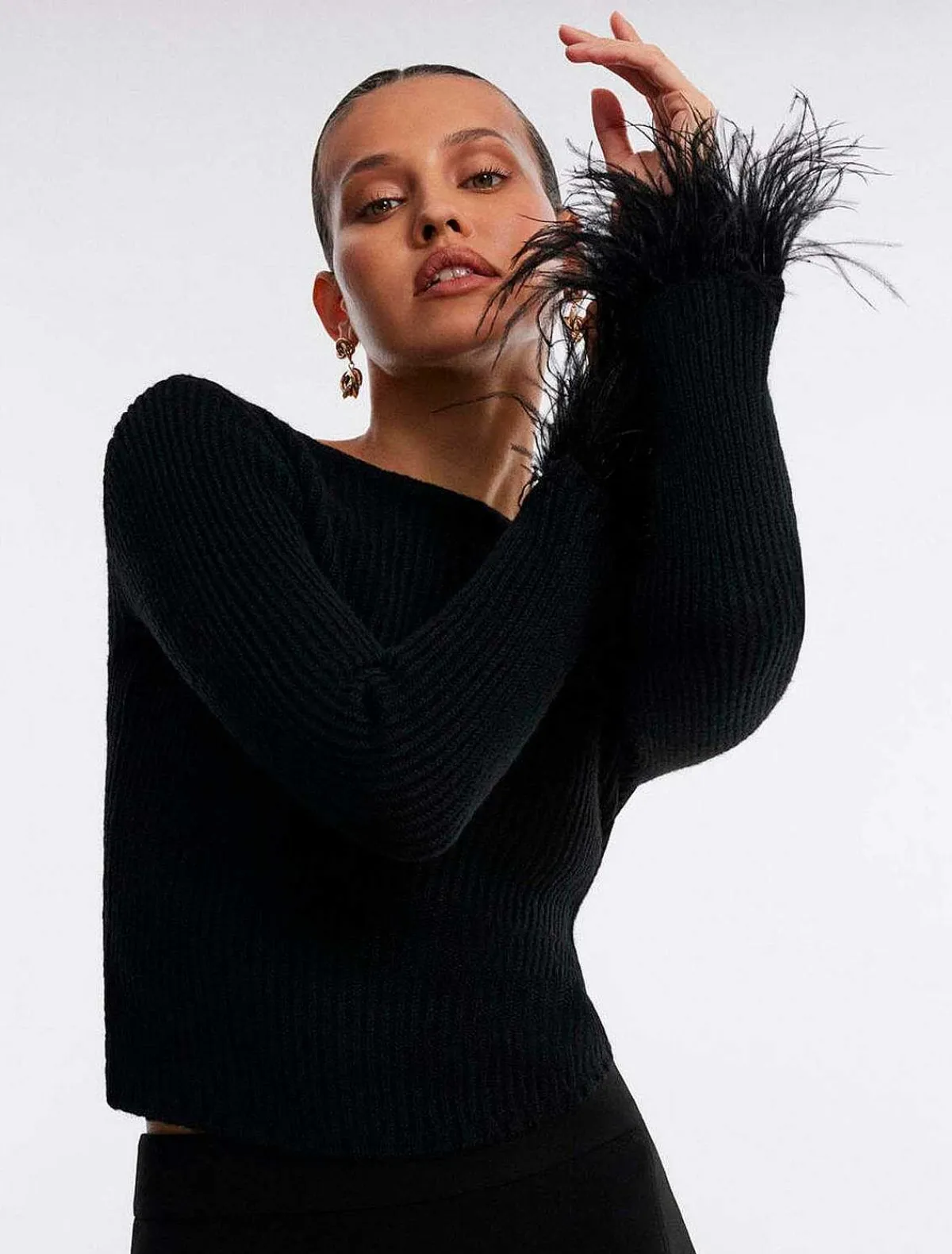 Best Large Sleeve Ribbed Sweater Pullover With Plumas Women Sweaters