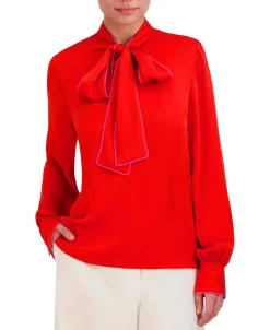 New Lazada Blouse Wide Sleeve Satin Ribe In Contrast Women Tops