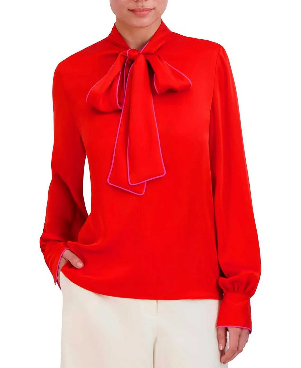 New Lazada Blouse Wide Sleeve Satin Ribe In Contrast Women Tops