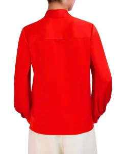 New Lazada Blouse Wide Sleeve Satin Ribe In Contrast Women Tops