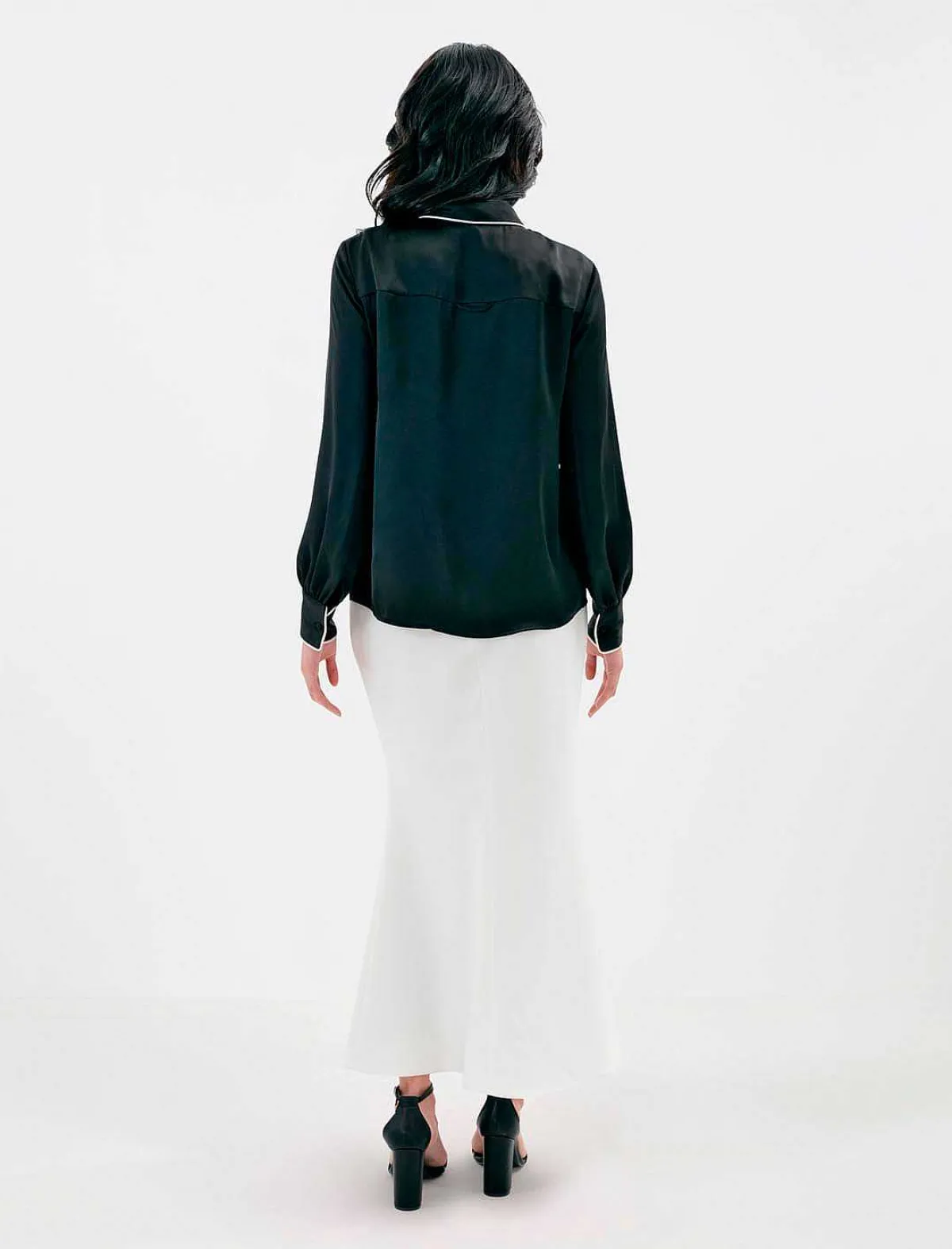 New Lazada Blouse Wide Sleeve Satin Ribe In Contrast Women Tops