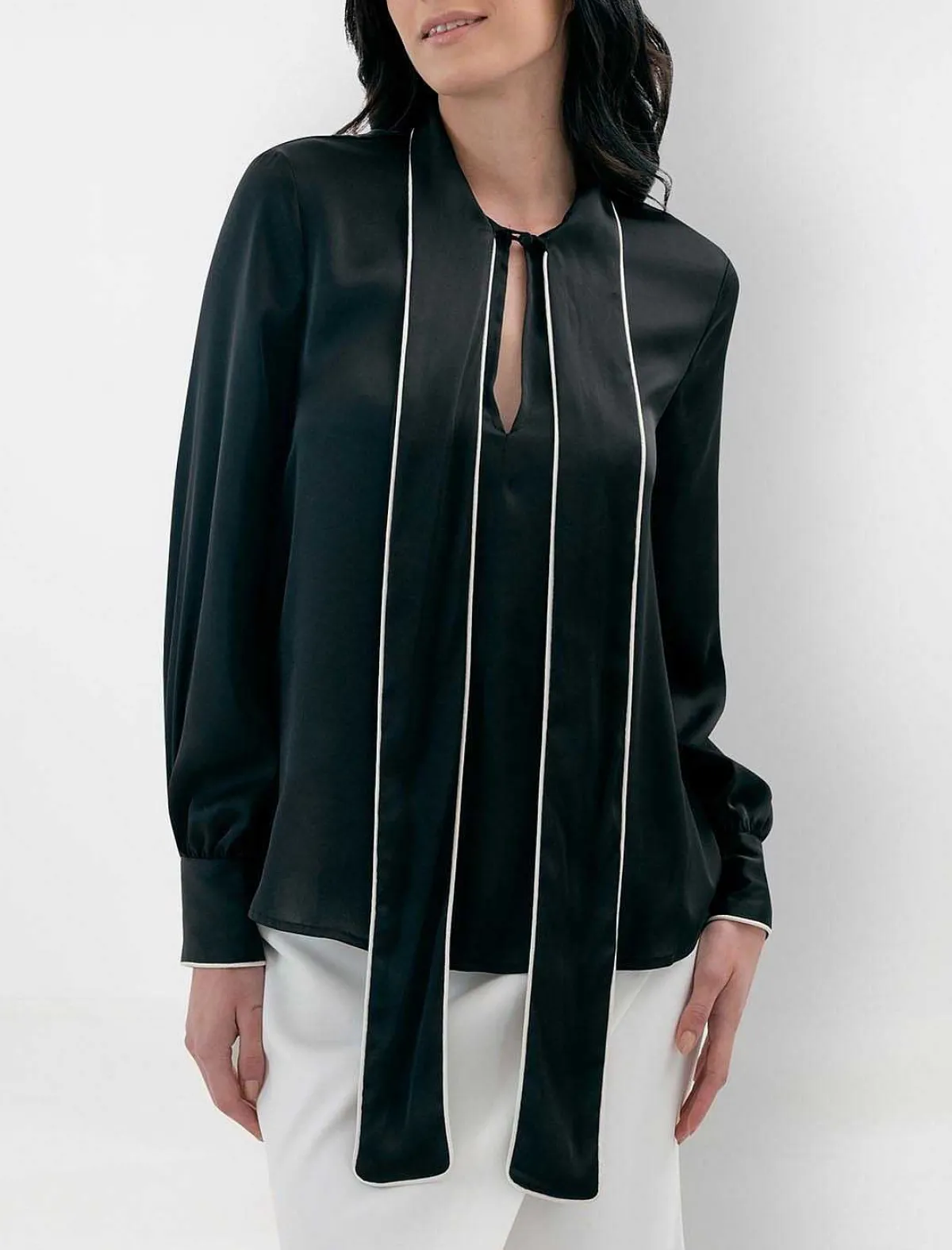 New Lazada Blouse Wide Sleeve Satin Ribe In Contrast Women Tops