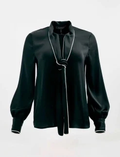 New Lazada Blouse Wide Sleeve Satin Ribe In Contrast Women Tops