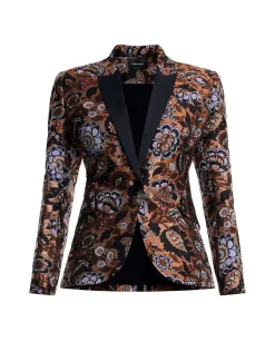 Outlet Metallic Floral Jacquard Blazer With Satin Sole Women Outerwear