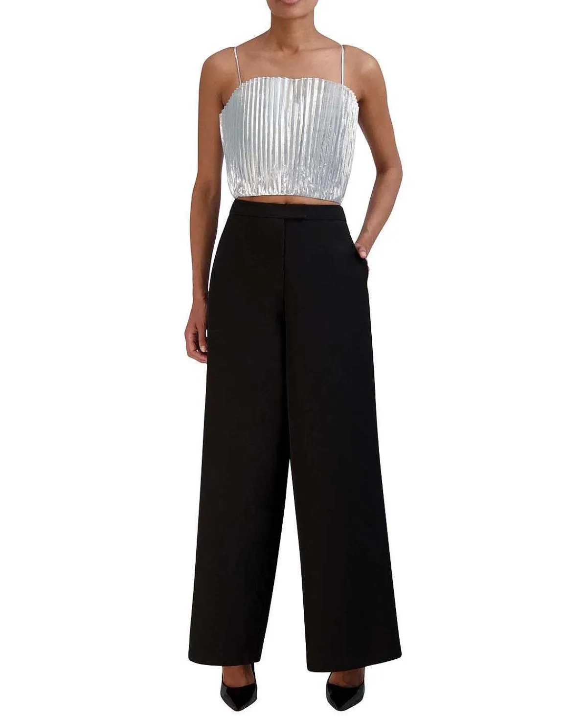 Cheap Metallic Pleated Crop Top Women Tops