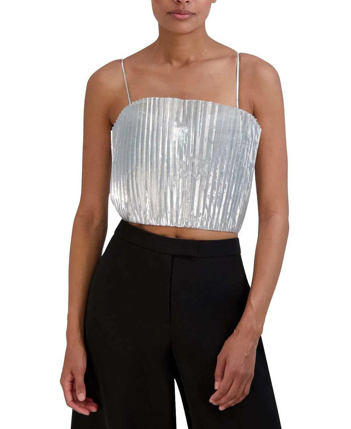 Cheap Metallic Pleated Crop Top Women Tops