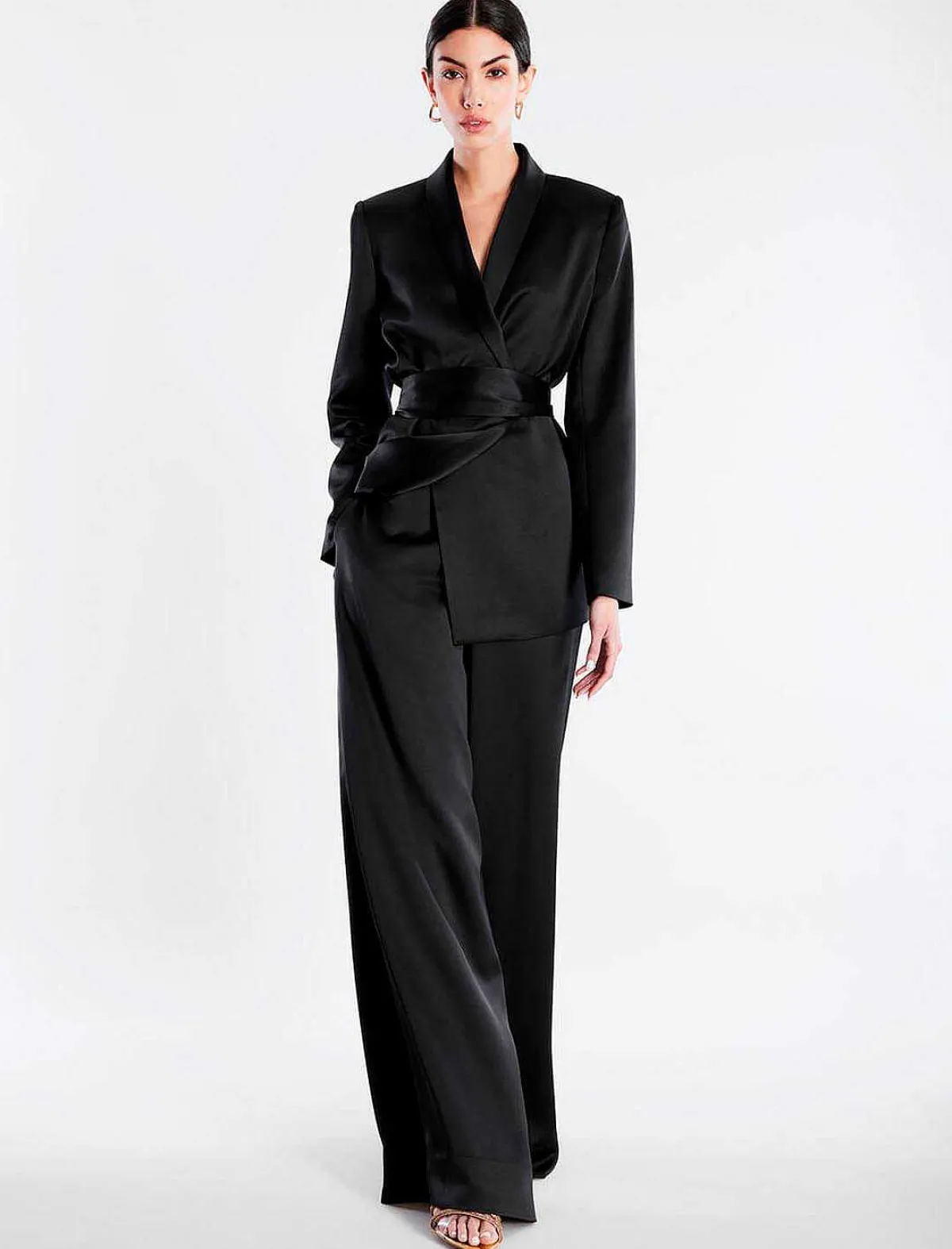 Flash Sale Pantalon With The Waist In Satin Pierna Ancha Women Pantalones