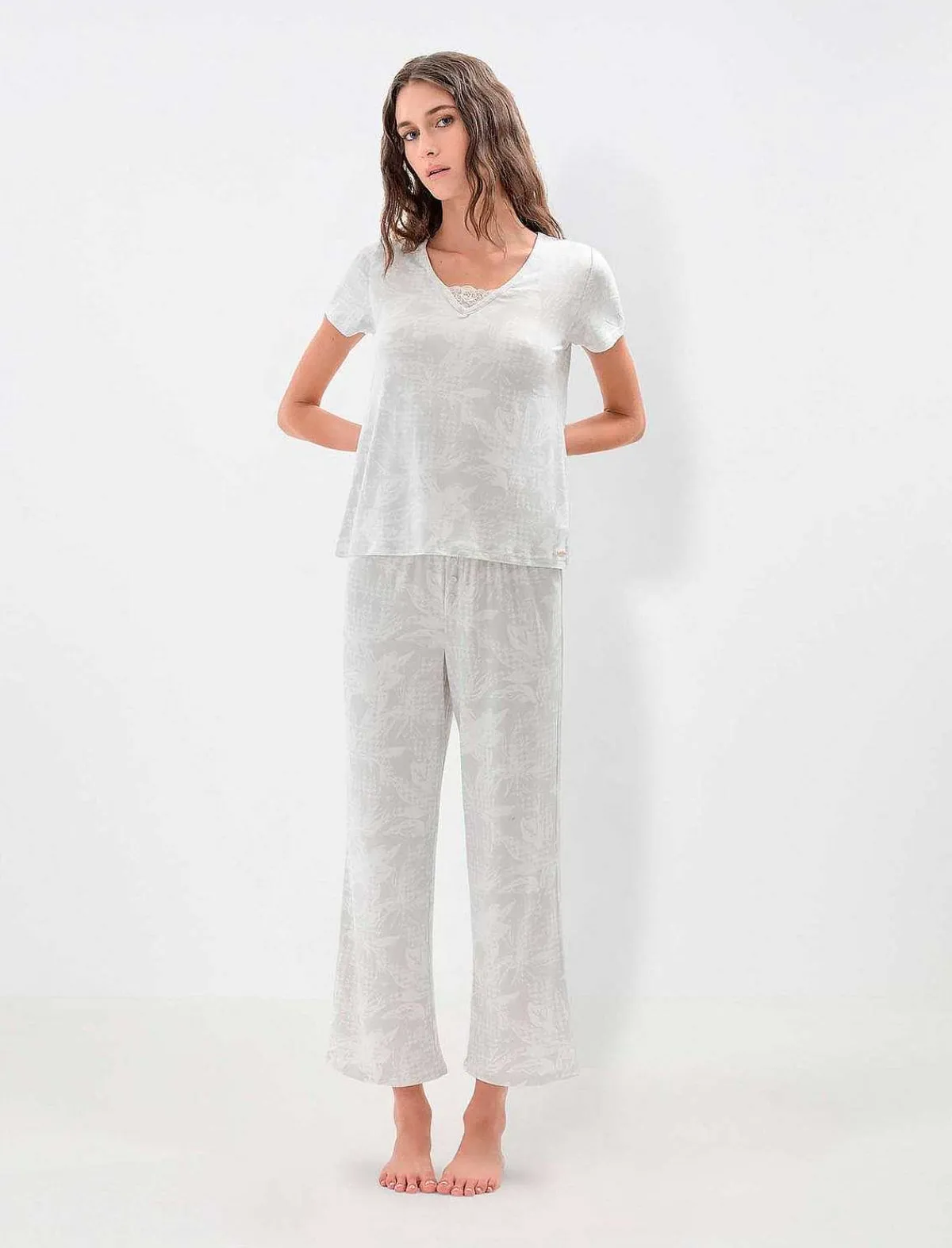 Clearance Playera Escote Printed Large Pajama Set En V Women Pajamas