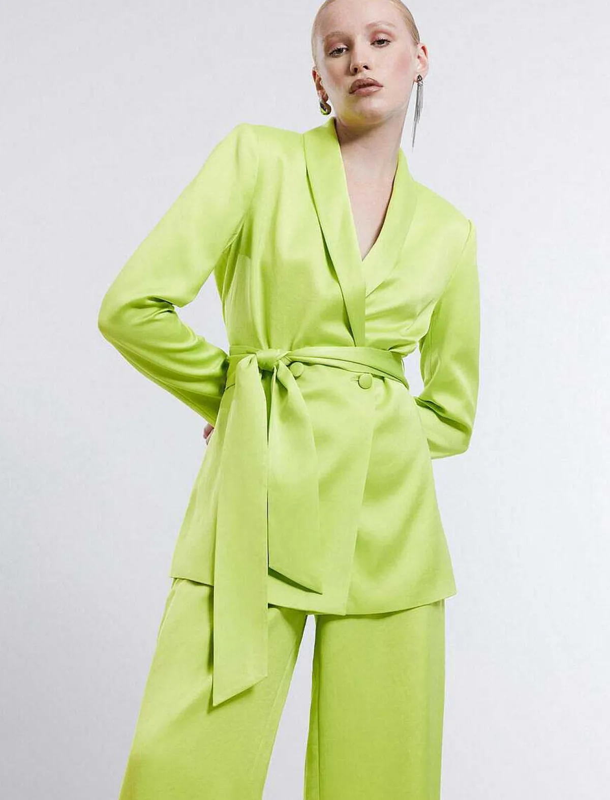 Store Satin Blazer With Lace On Waist Women Outerwear