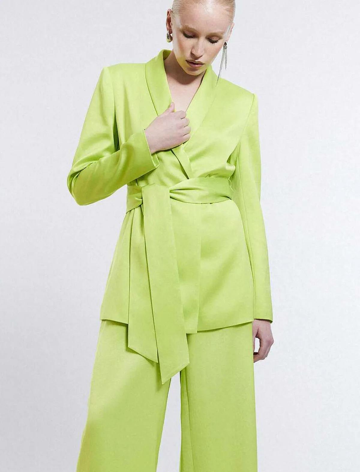 Store Satin Blazer With Lace On Waist Women Outerwear