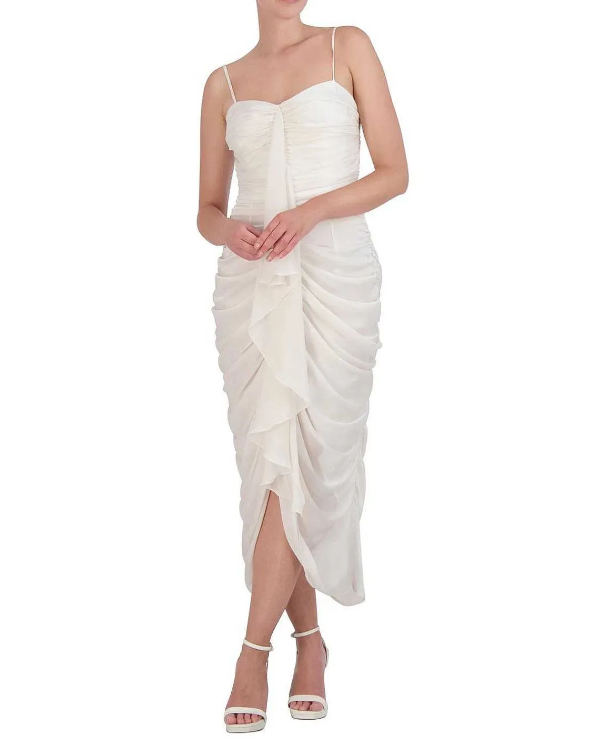 Outlet Satin Draped Midi Dress With Tires Women Cocktail