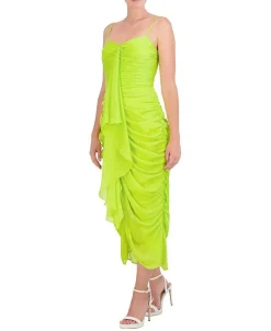 Store Satin Draped Midi Dress With Tires Women Cocktail