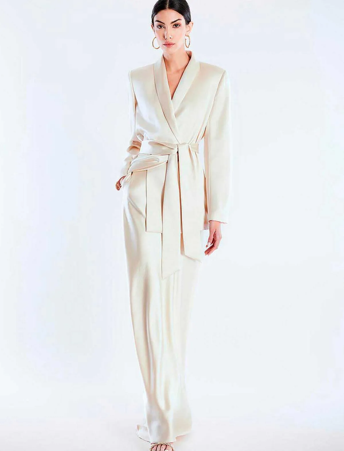 Flash Sale Satin Smocking Blazer Lazo On Waist Women Outerwear