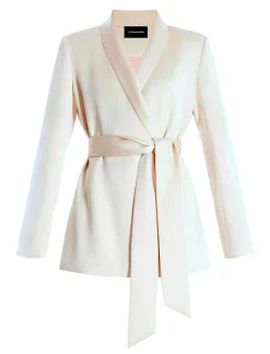 Flash Sale Satin Smocking Blazer Lazo On Waist Women Outerwear