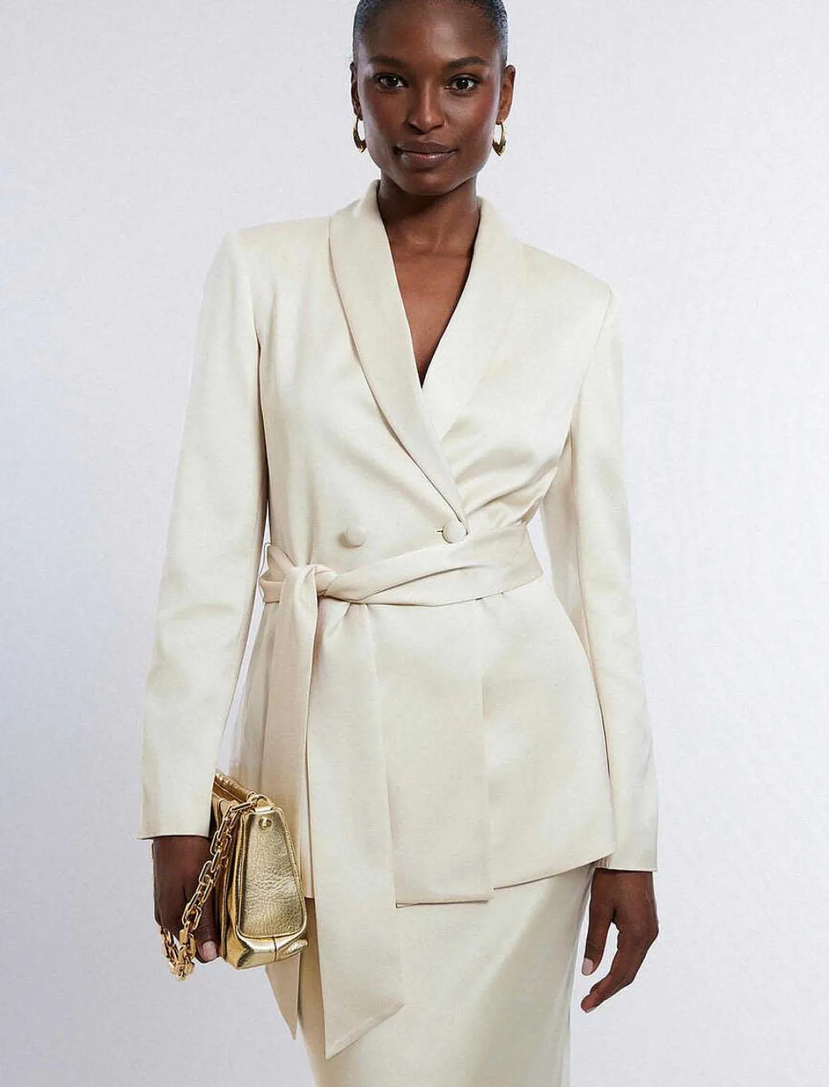 Flash Sale Satin Smocking Blazer Lazo On Waist Women Outerwear