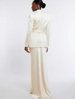 Flash Sale Satin Smocking Blazer Lazo On Waist Women Outerwear