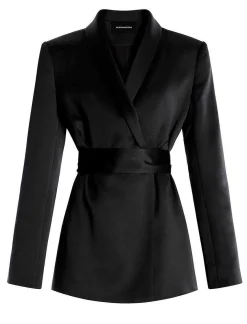 Best Satin Smocking Blazer Lazo On Waist Women Outerwear